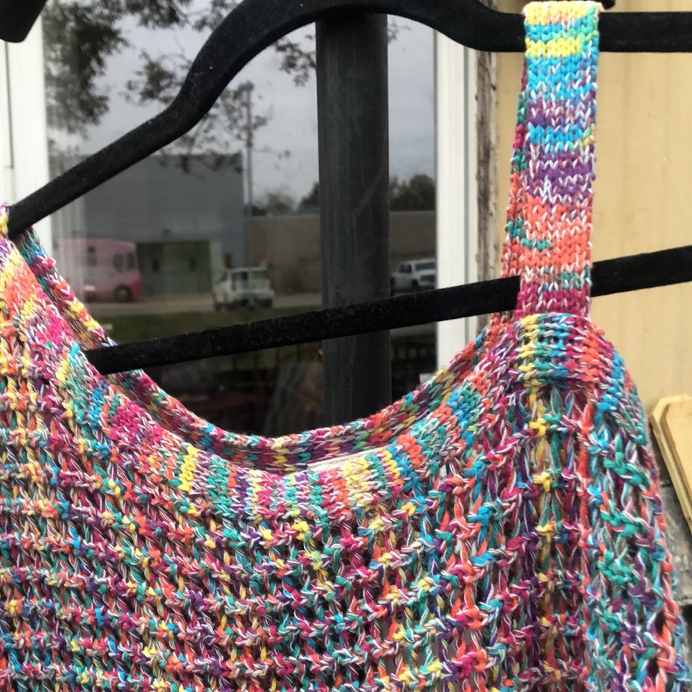 {$13 BUNDLED} New CATO Rainbow Colored Crochet One Sided Cold Shoulder Top - Picture 3 of 7